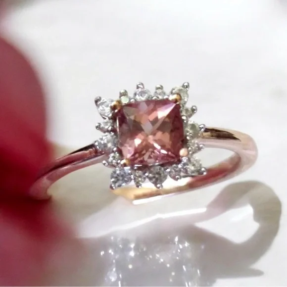 Blush Pink Apatite Halo Ring 14K Rose Gold over 925 Sterling Silver - Picture 2 of 14